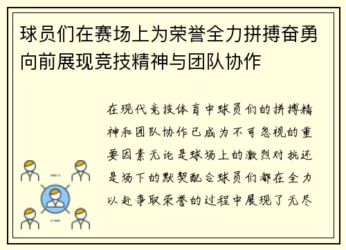 球员们在赛场上为荣誉全力拼搏奋勇向前展现竞技精神与团队协作